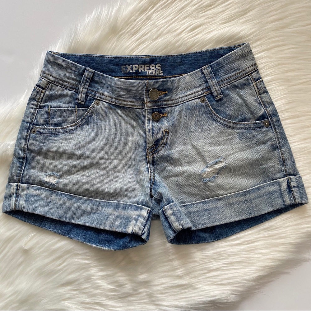 Blue Jean Shorts with Cuff by Express Size 2